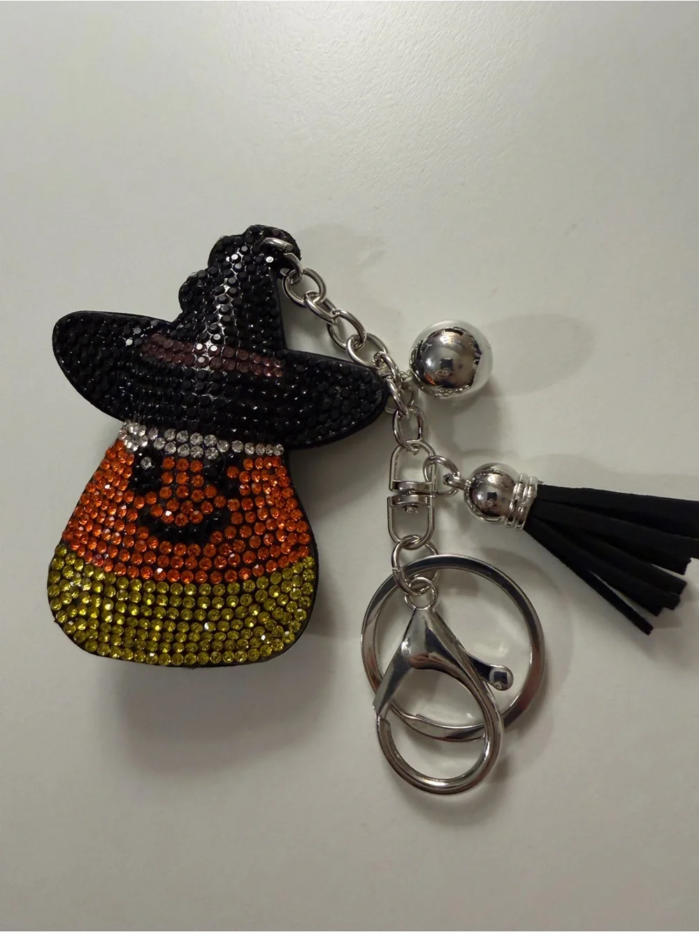 Halloween Candy Corn Witch Keychain - Black, Orange, Yellow NWOT